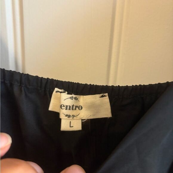 Entro Black Off-Shoulder Poplin Maxi Sundress Tiered with pockets - Picture 6 of 11